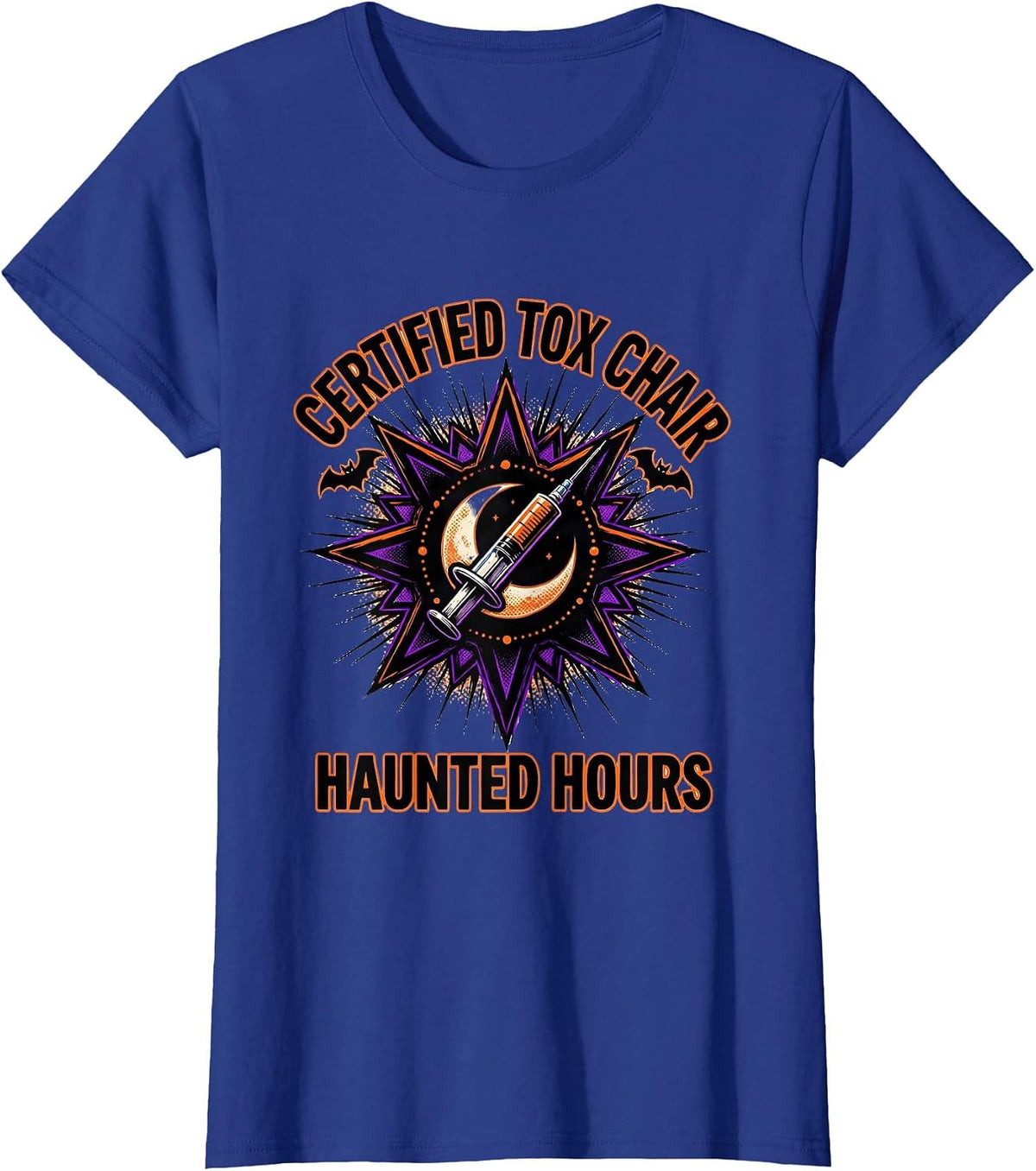 Women's Certified Tox Chair Haunted Hours Comic Book Halloween T-Shirt - Royal Blue