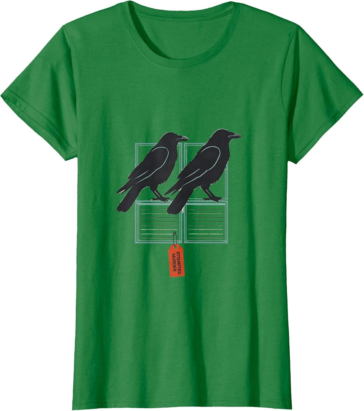Attempted Murder Editorial Conceptual Crow Pun Humor T-Shirt - Kelly Green