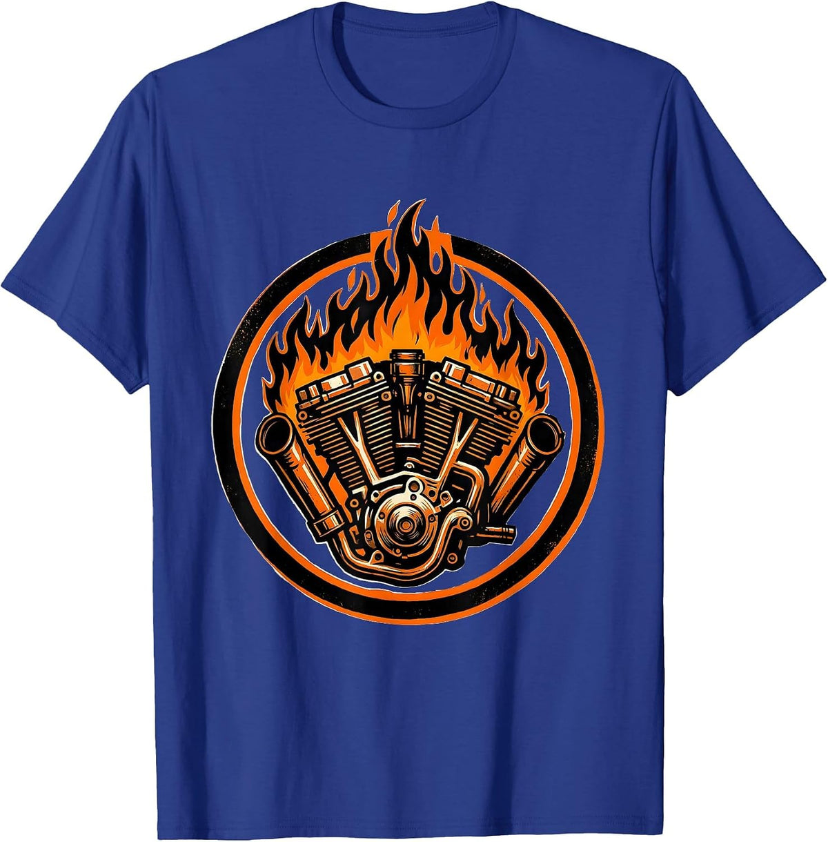 Men's Dirt Bike Engine Flames Graphic Tee T-Shirt - Royal Blue