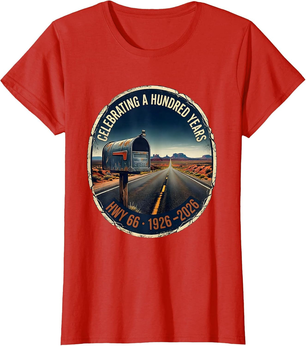 Women's Celebrating A Hundred Years Hwy 66 Vintage T-Shirt - Red