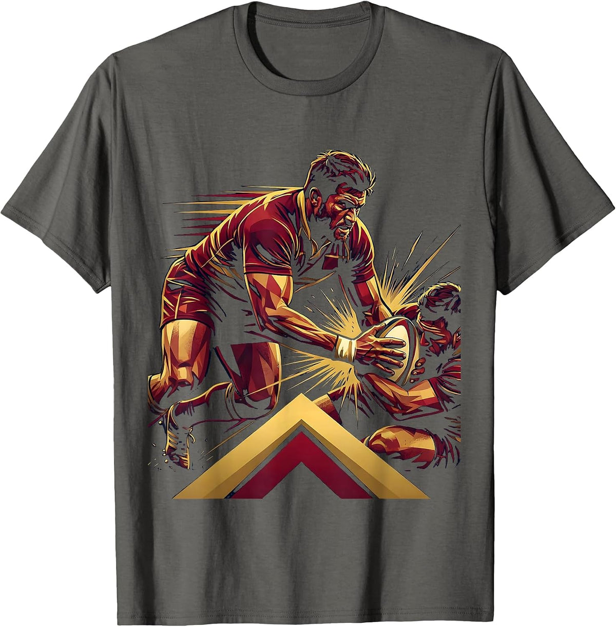 Rugby Player Breaking Tackle Graphic Tee T-Shirt - Asphalt Grey