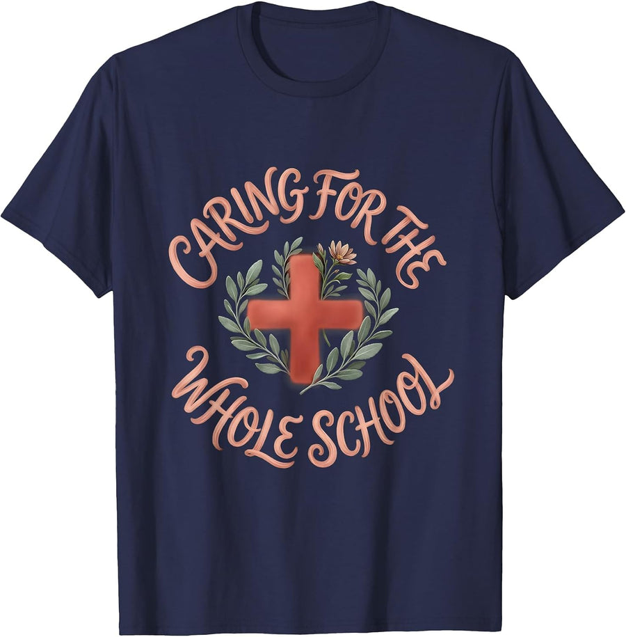 Caring for the Whole School Nurse Design T-Shirt - Navy Blue