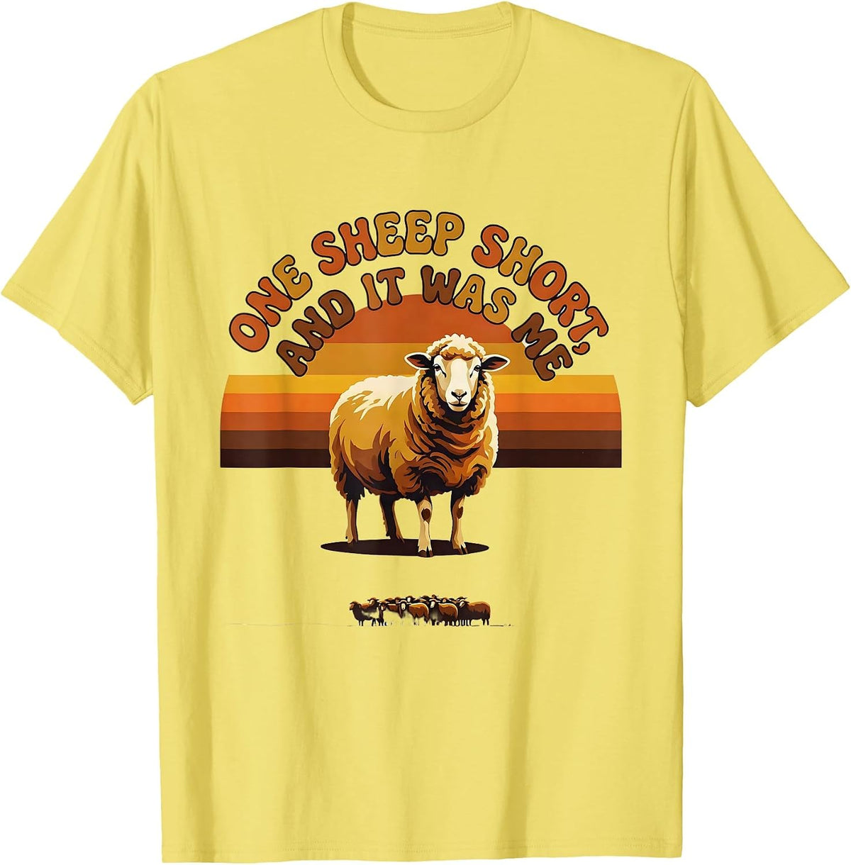 Men's One Sheep Short And It Was Me Retro 70s Christian Lost Sheep T-Shirt - Lemon Yellow