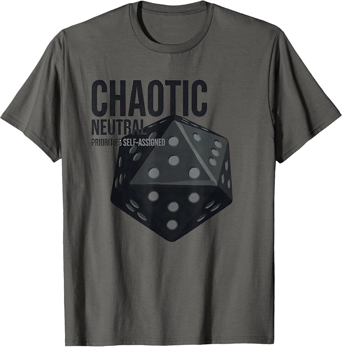 Men's Chaotic Neutral Priorities Self-Assigned Funny T-Shirt - Asphalt Grey