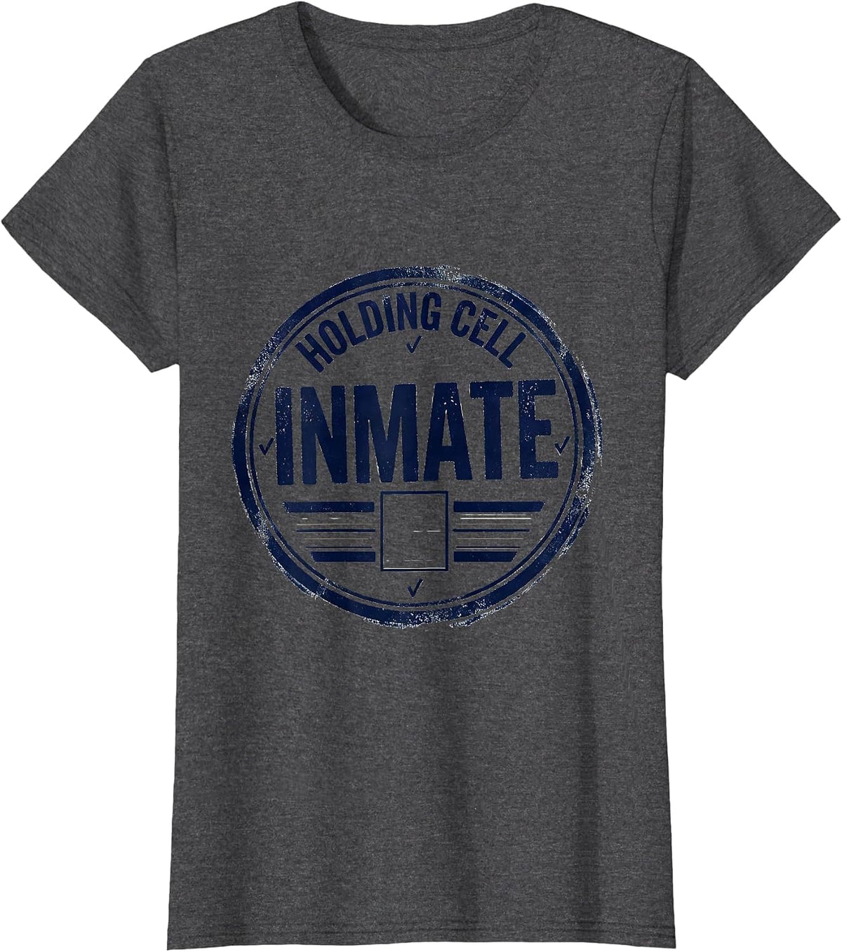 Women's Holding Cell Inmate Rubber Stamp Funny Prisoner Costume T-Shirt - Dark Heather Grey