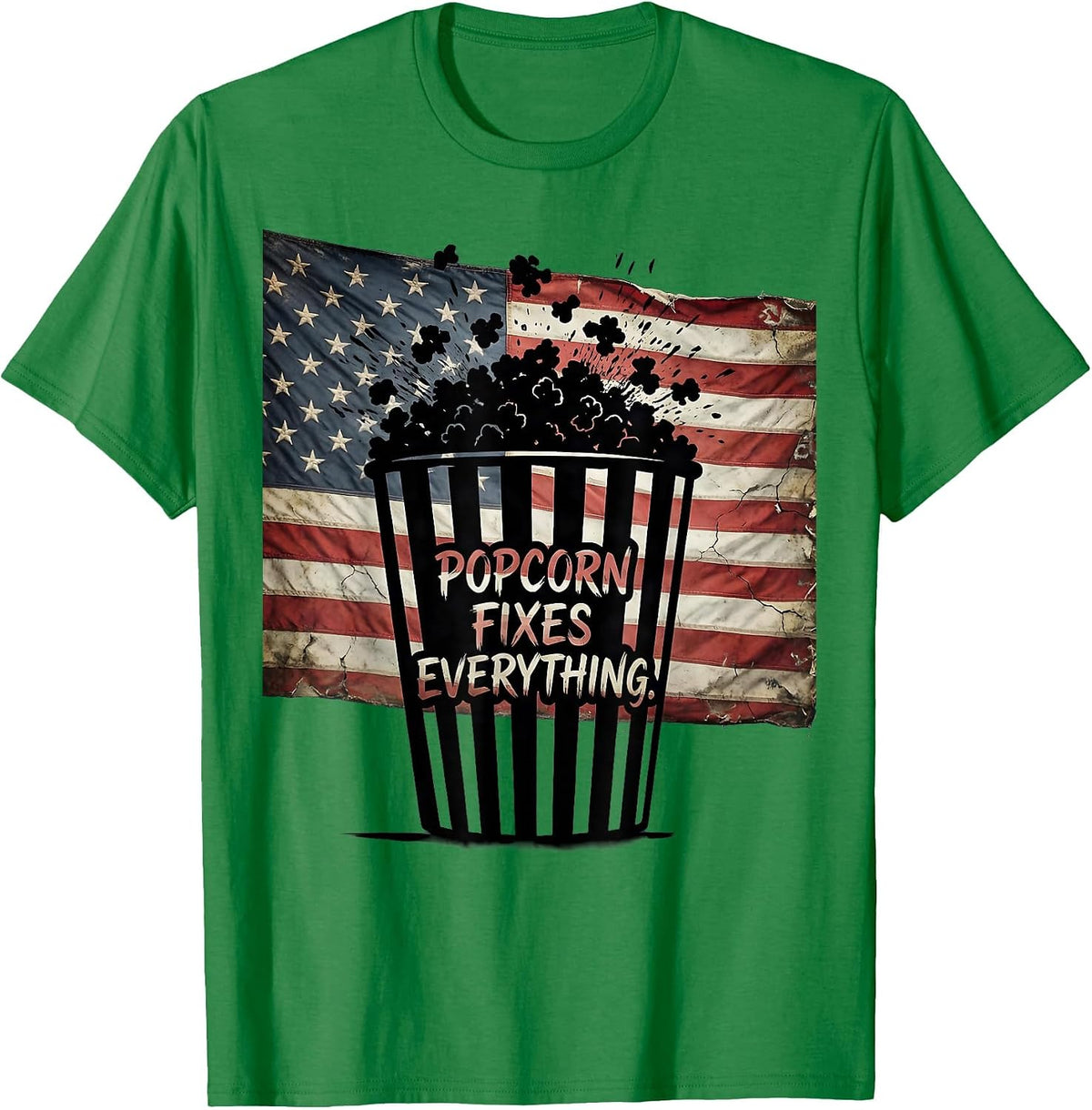 Men's Popcorn Fixes Everything Funny Snack Lover Design T-Shirt - Kelly Green