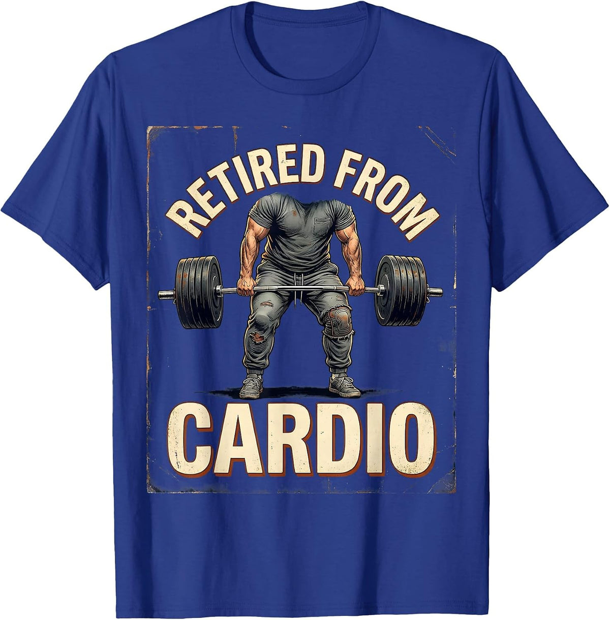 Retired From Cardio Vintage Gym Humor Weightlifting Workout T-Shirt - Royal Blue