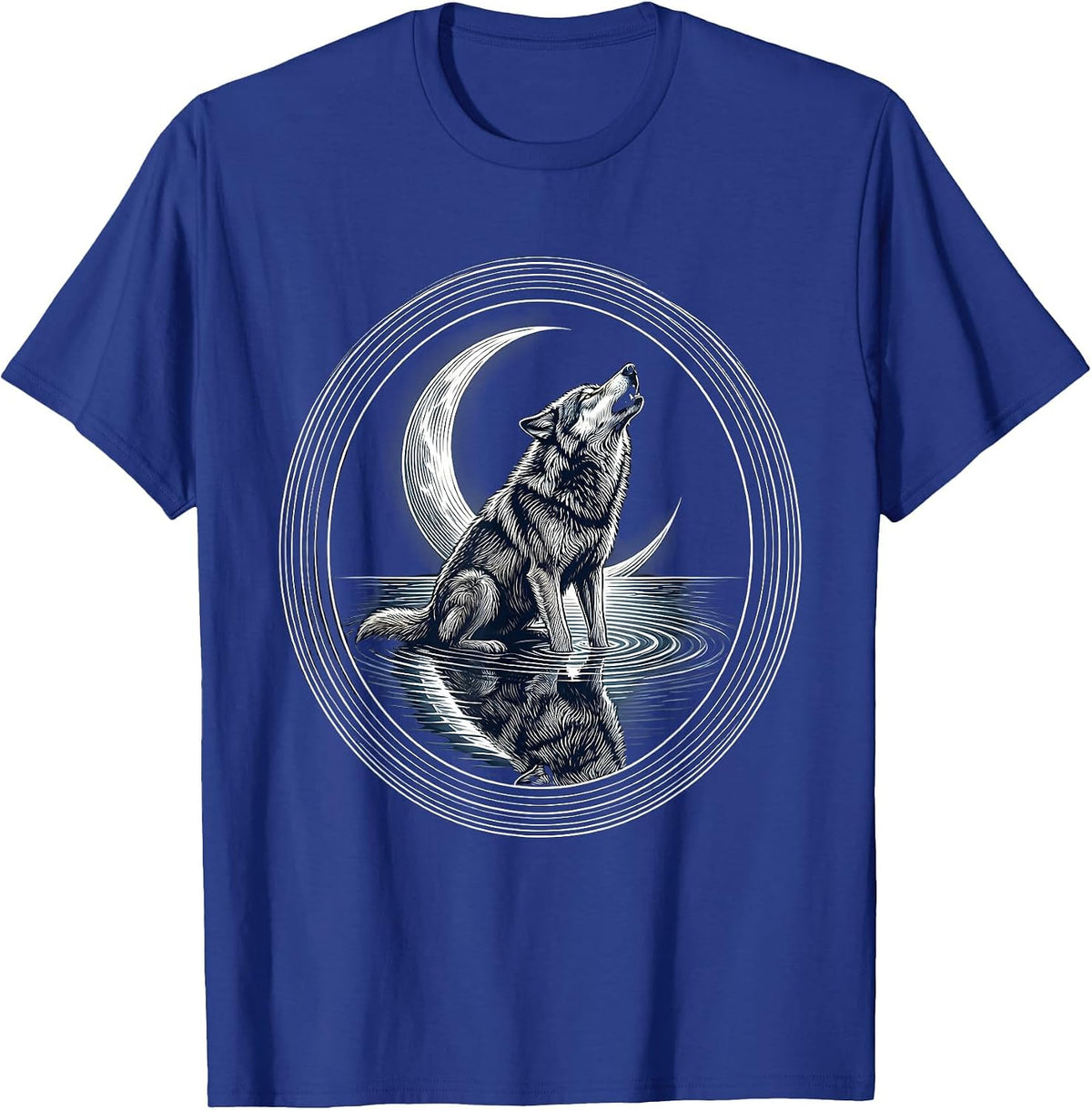Wolf Howling Crescent Moon Mental Health Art T-Shirt - Royal Blue