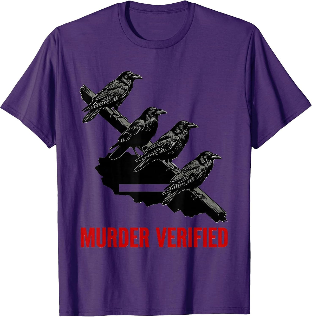 Men's Murder Verified Stencil Crow Dark Humor Gothic Bird Lover T-Shirt - Purple