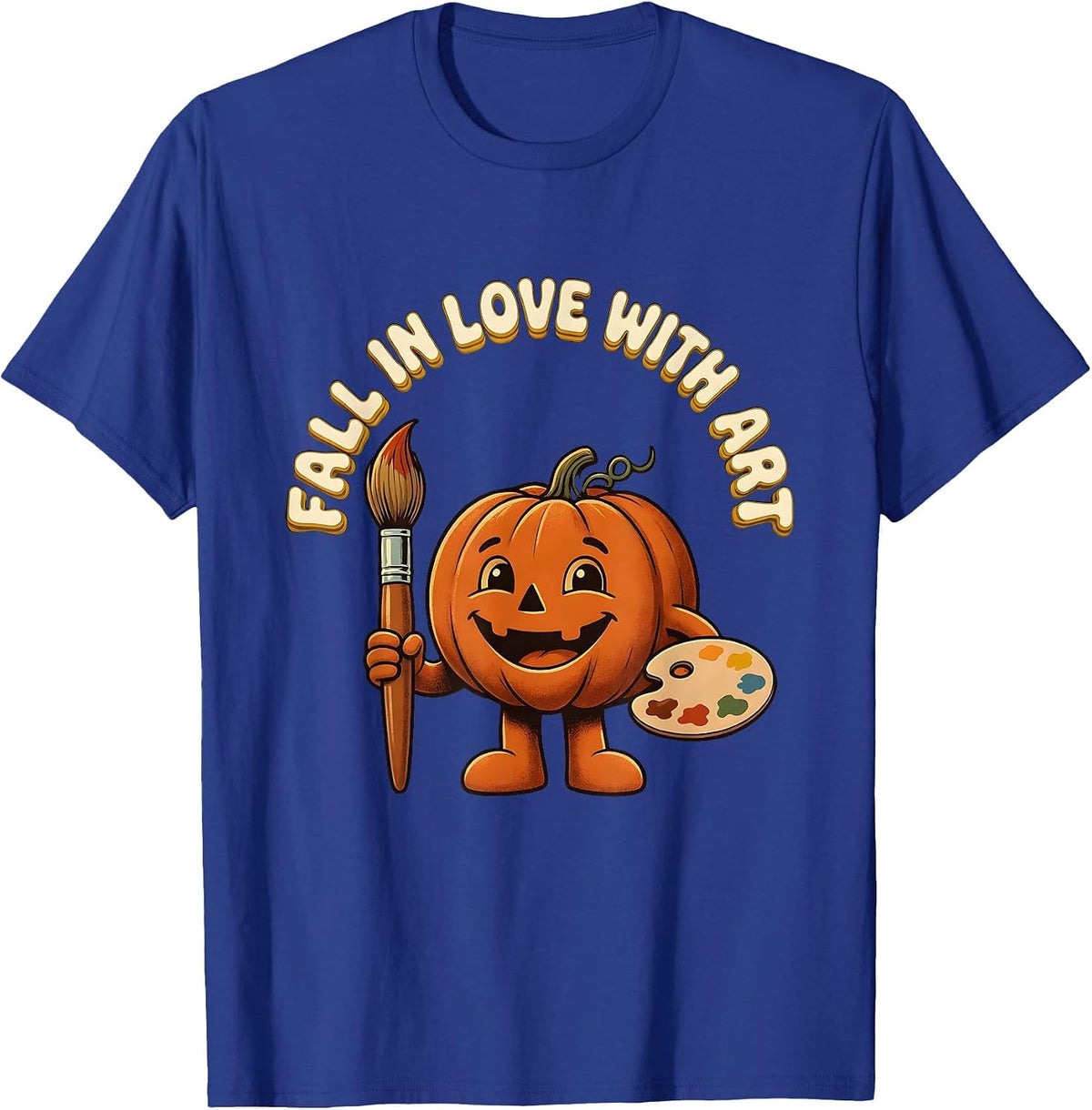 Fall In Love With Art Retro Teacher Halloween Pumpkin T-Shirt - Royal Blue