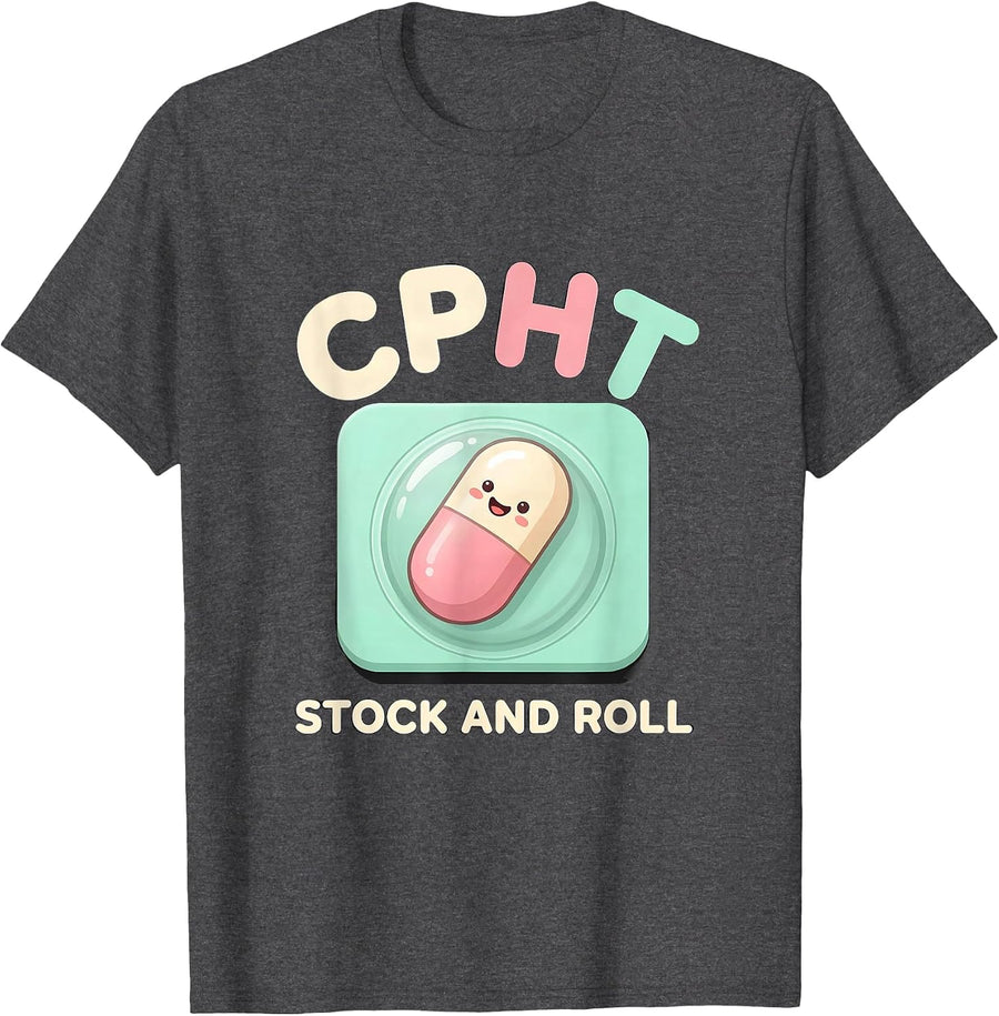 Men's CPhT Stock And Roll Cute Kawaii Pharmacy Technician Gift T-Shirt - Dark Heather Grey