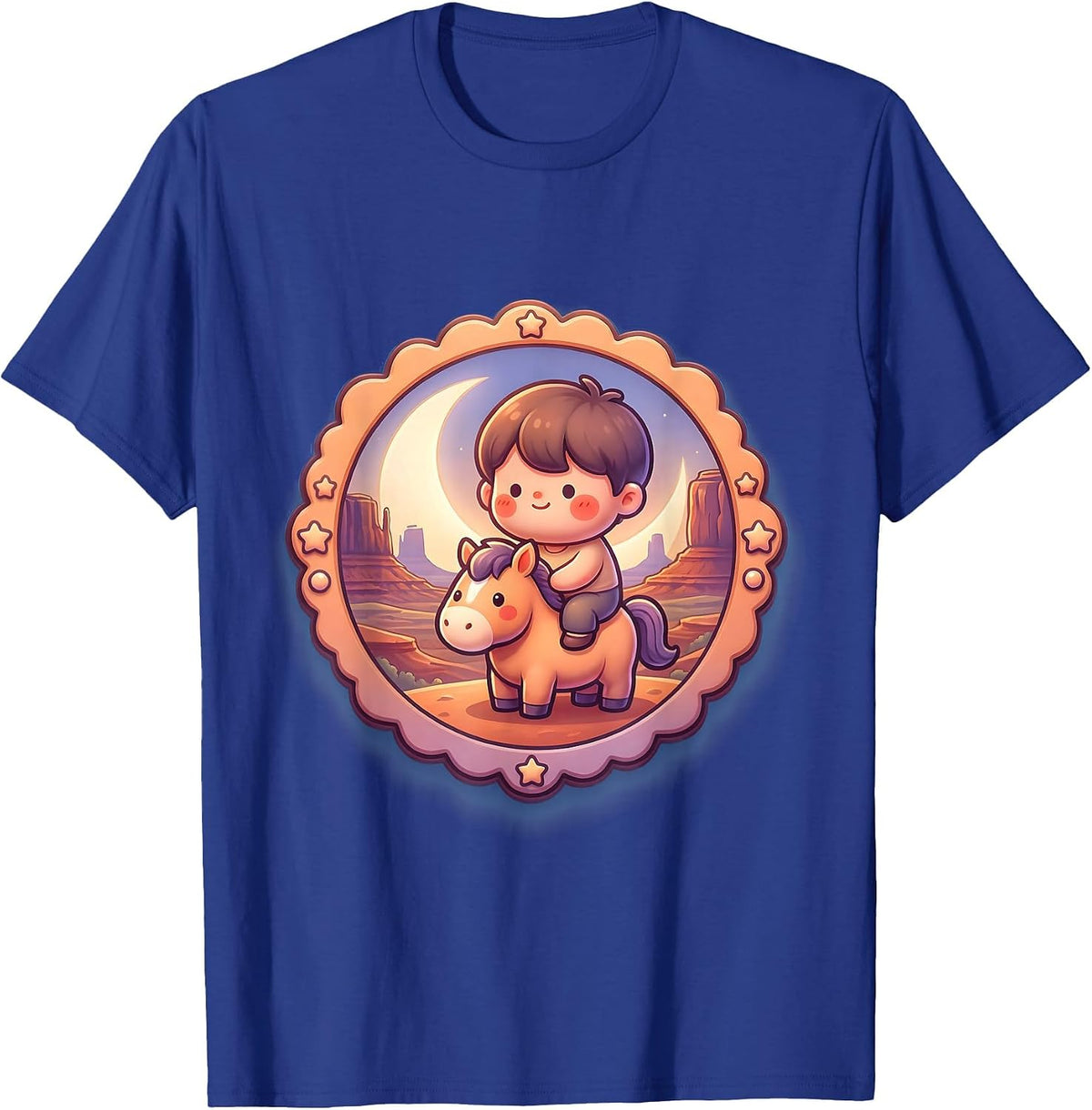 Cowboy Silhouette Riding Horse on Mesa T-Shirt - Royal Blue