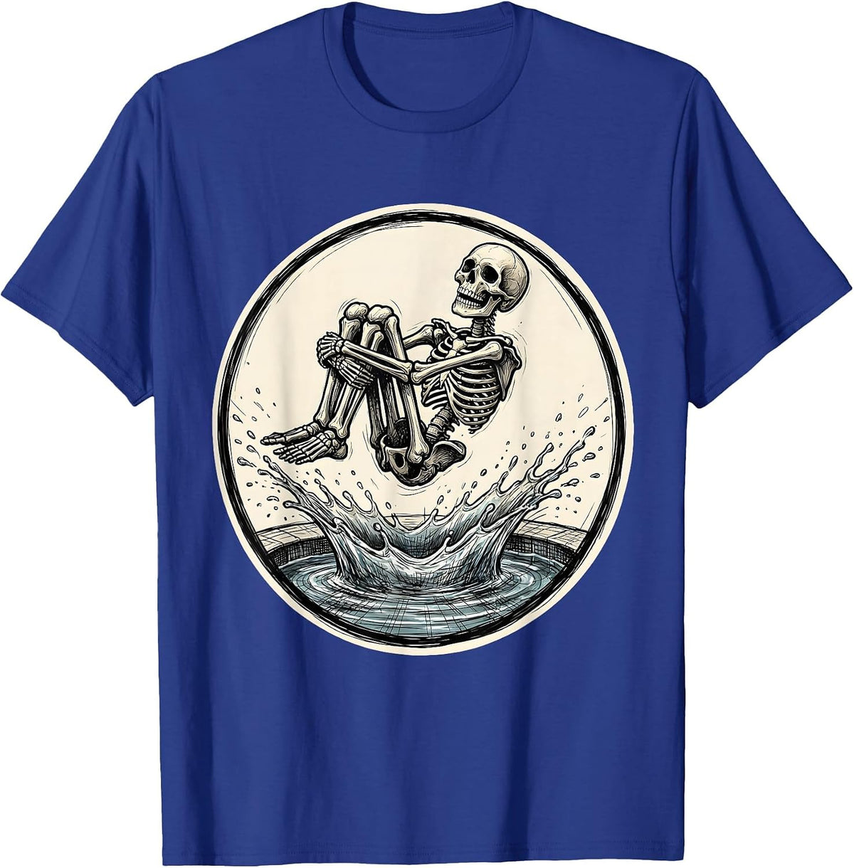 Skeleton Cannonball Swimming Pool Dive T-Shirt - Royal Blue