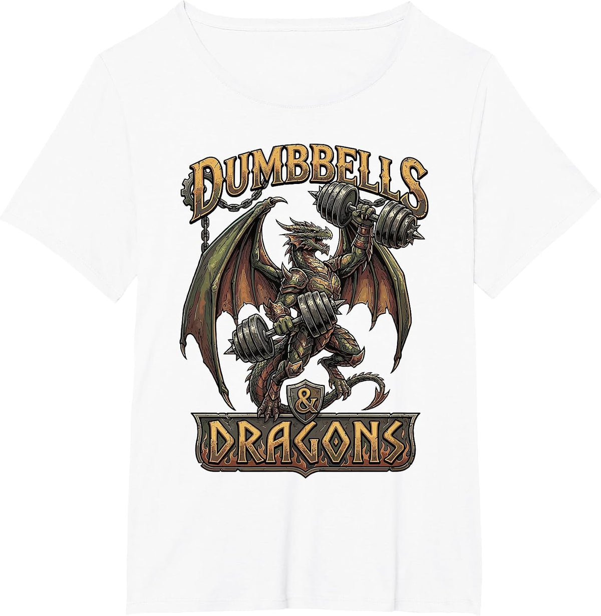 Dumbbells and Dragons Fantasy Gym Gamer Workout T-Shirt - White