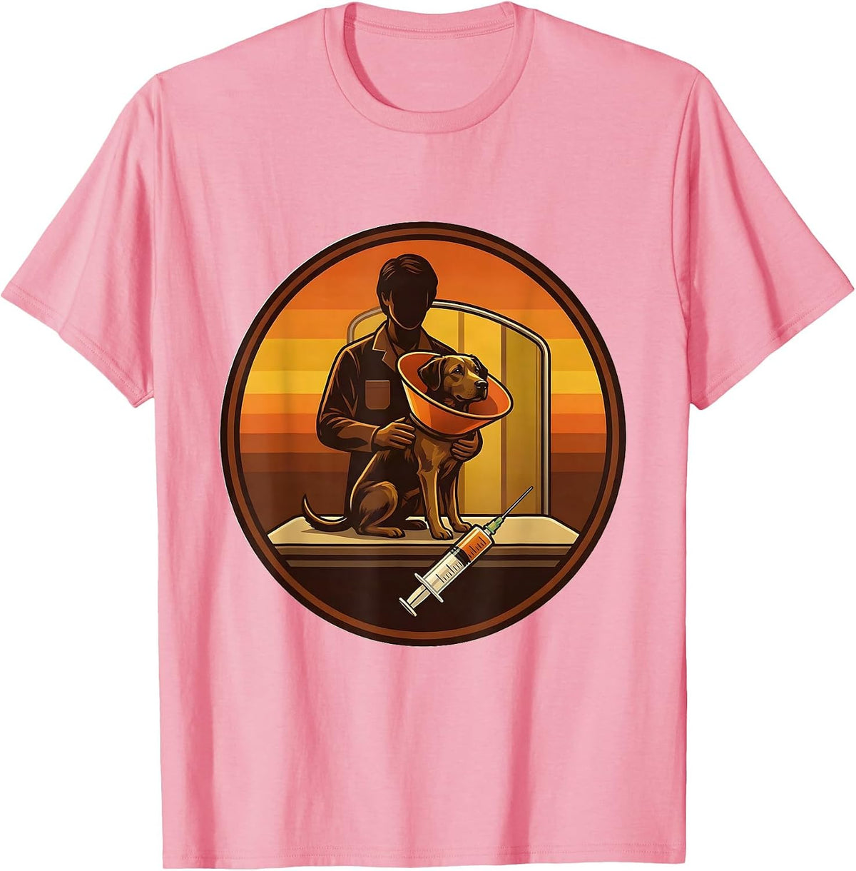 Men's Vet Tech Humor Retro 70s Veterinary Clinic Staff T-Shirt - Pink