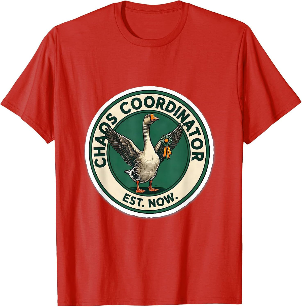 Men's Chaos Coordinator Est Now Funny Silly Goose Animal Meme T-Shirt - Red