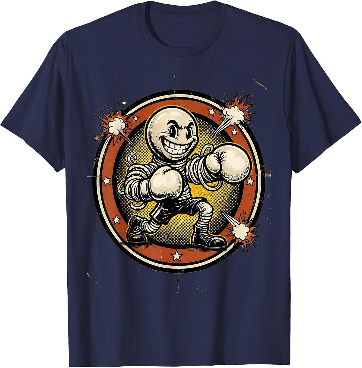 Shadow Boxing Fighter Empty Gym Graphic T-Shirt - Navy Blue