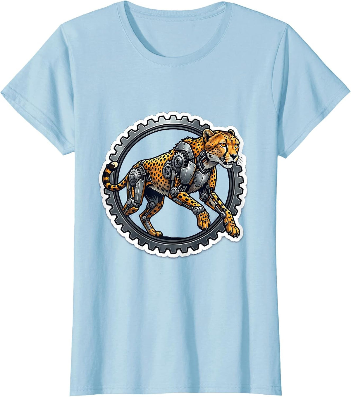 Mechanical Cheetah Steampunk Gear Art Design T-Shirt - Baby Blue