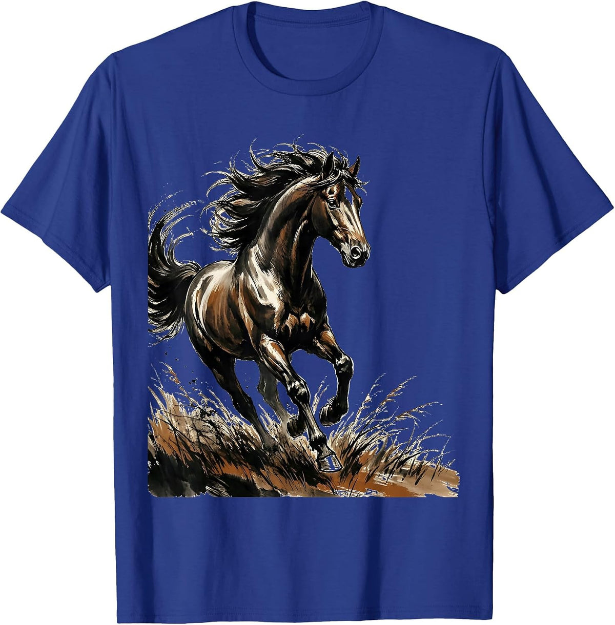 Horse Galloping Through Open Meadow Graphic T-Shirt - Royal Blue