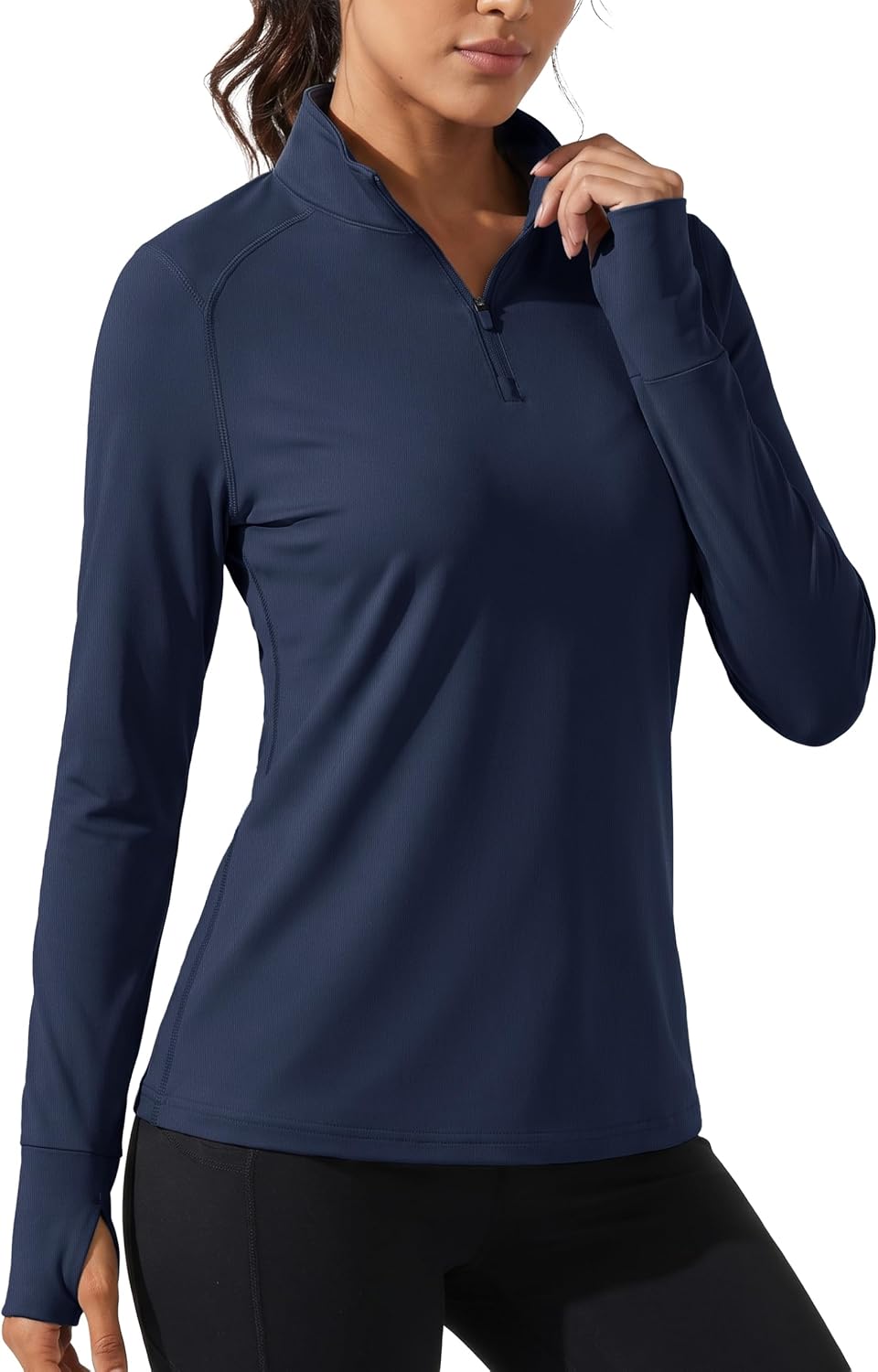 Cavva Women's Quarter Zip Pullover Fleece Long Sleeve Athletic Sweatshirt - Navy