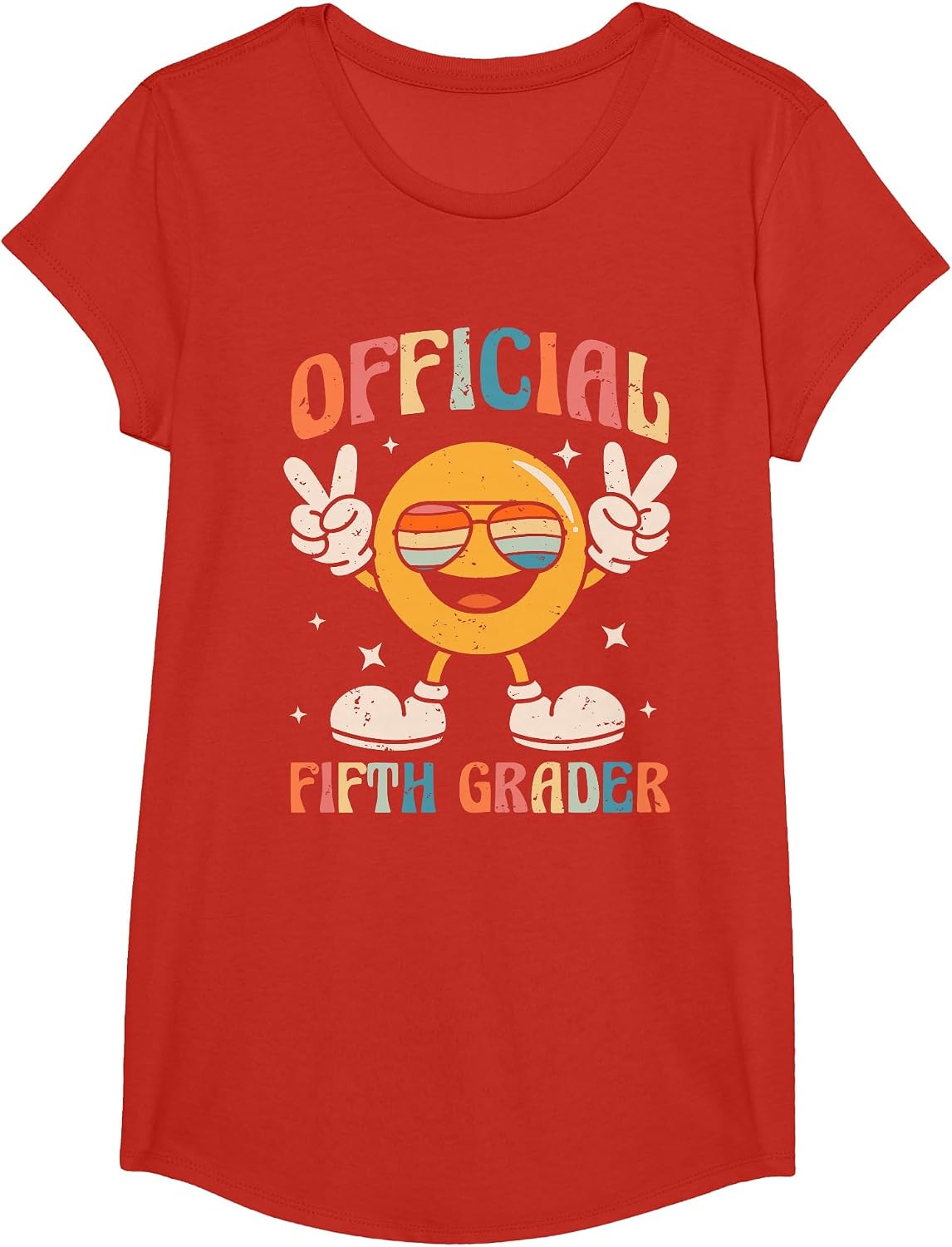 Official Fifth Grader - 5th Grade Retro Back to School Kids T-Shirt - Girls Red