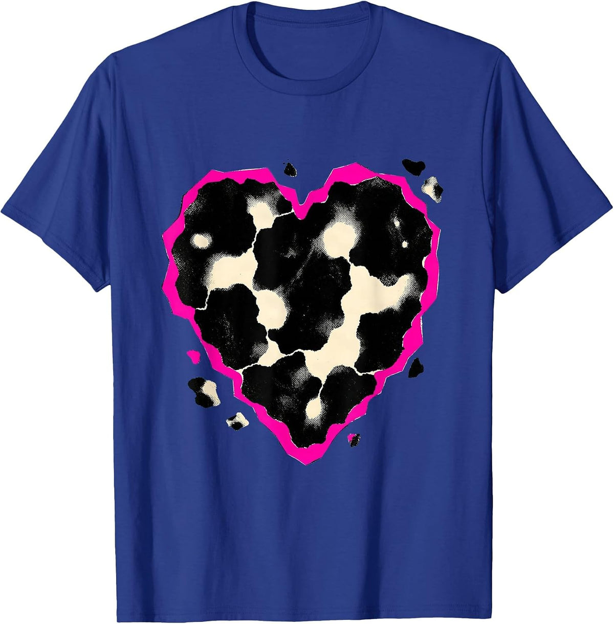 Cow Print Heart Pattern Playful Cow Lover Novelty T-Shirt - Royal Blue