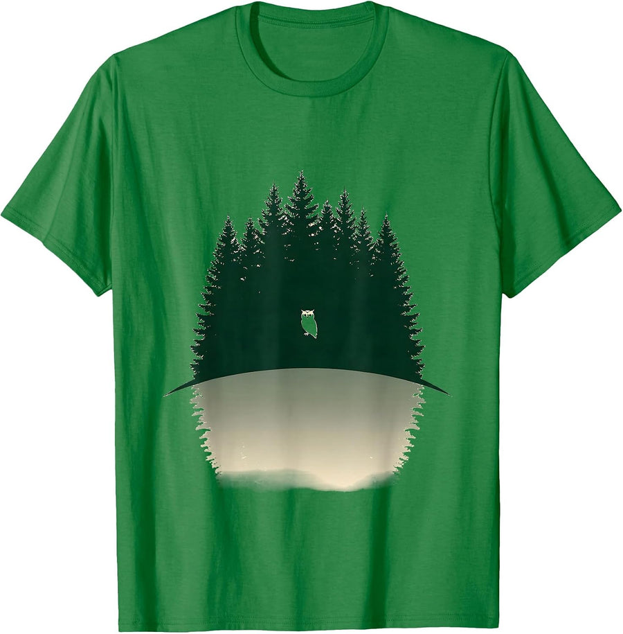 Men's Broad Conifer Silhouette Owl Nature Lover Wildlife T-Shirt - Kelly Green