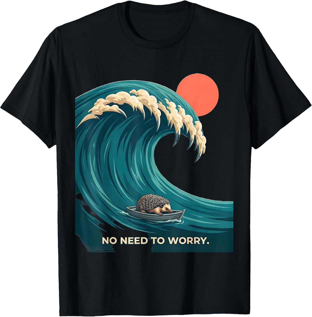 Men's No Need To Worry Funny Japanese Art Animal Meme Graphic T-Shirt - Black