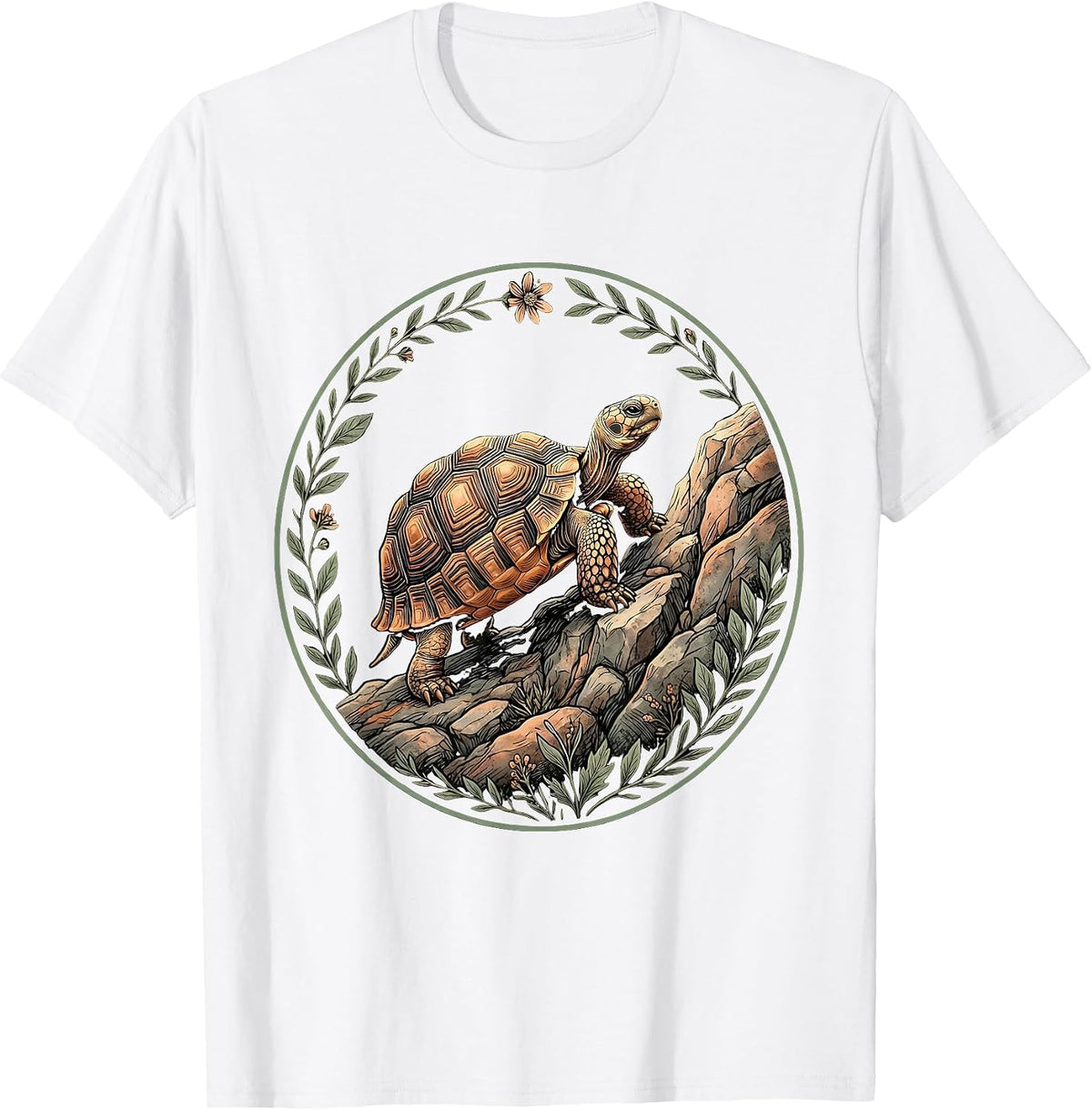 Men's Tortoise Climbing Rocky Hill Illustration T-Shirt - White