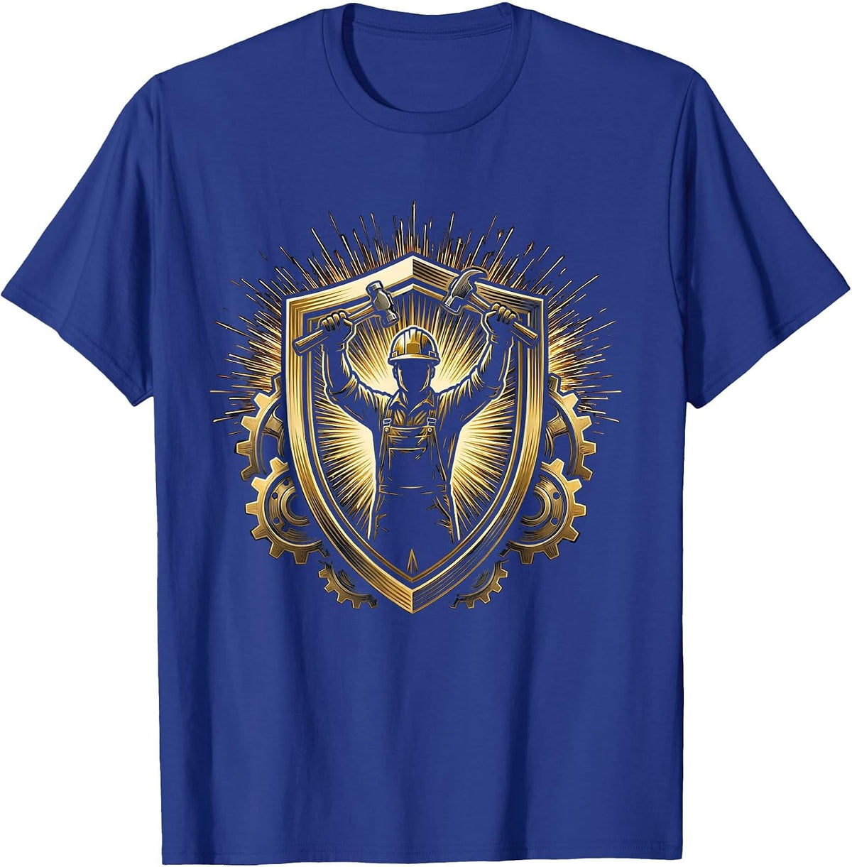 Steel Worker Silhouette Industrial Patriotic Design T-Shirt - Royal Blue