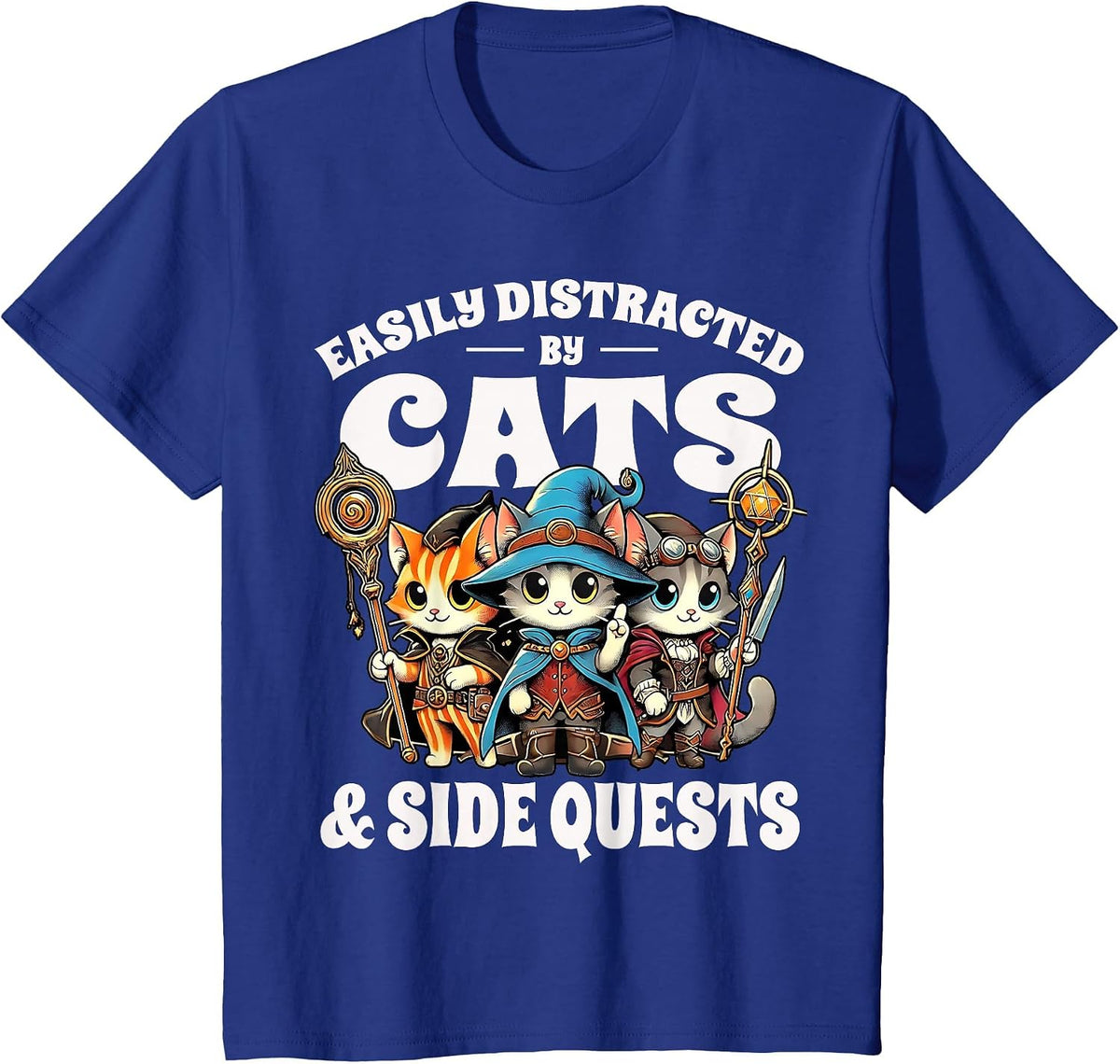 Nerdy Cat Adventures Side Quest Gamer Kitty Cats T-Shirt - Royal Blue