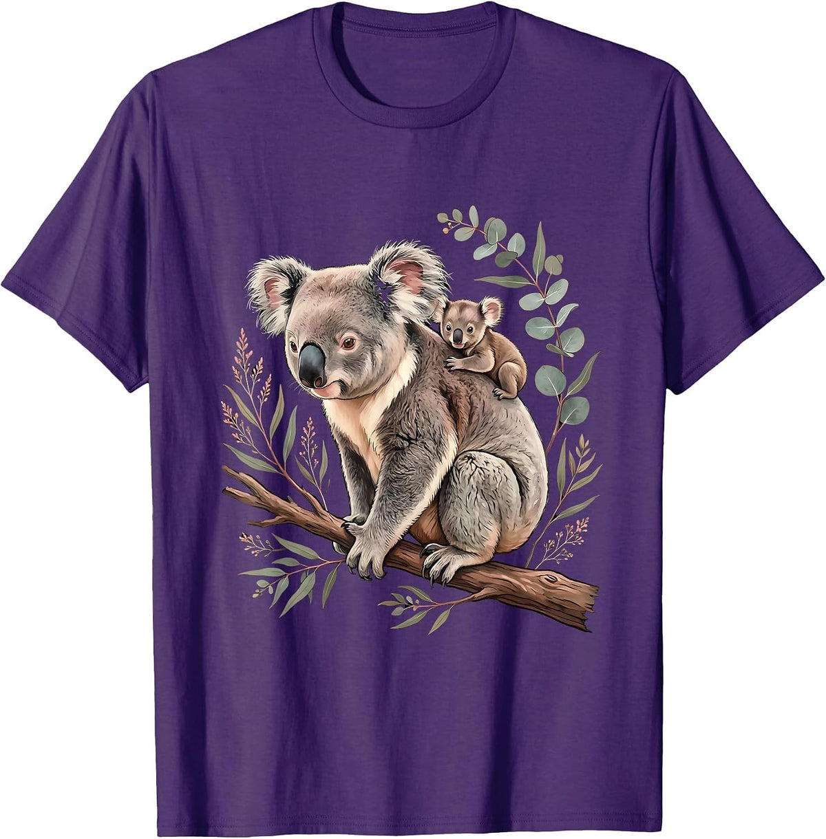 Men's Mama Koala with Joey on Her Back Illustration T-Shirt - Purple