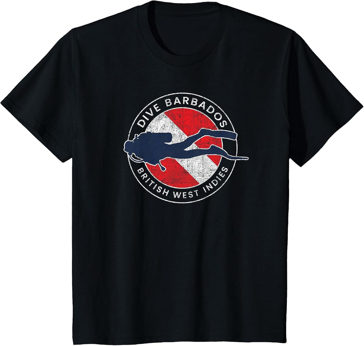 Retro Dive Barbados Scuba Diver Vintage Dive Flag T-Shirt - Black