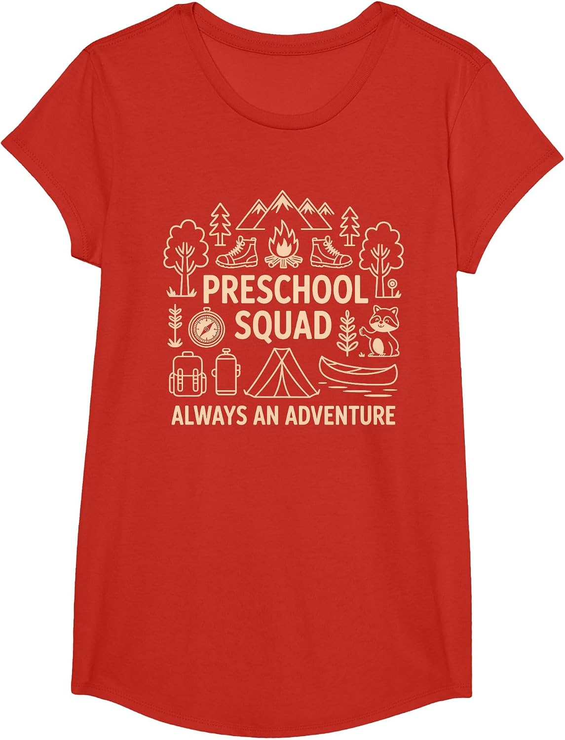 Pre-K Squad Adventure Camping Preschool Teacher Boy Girl Kid T-Shirt - Girls Red