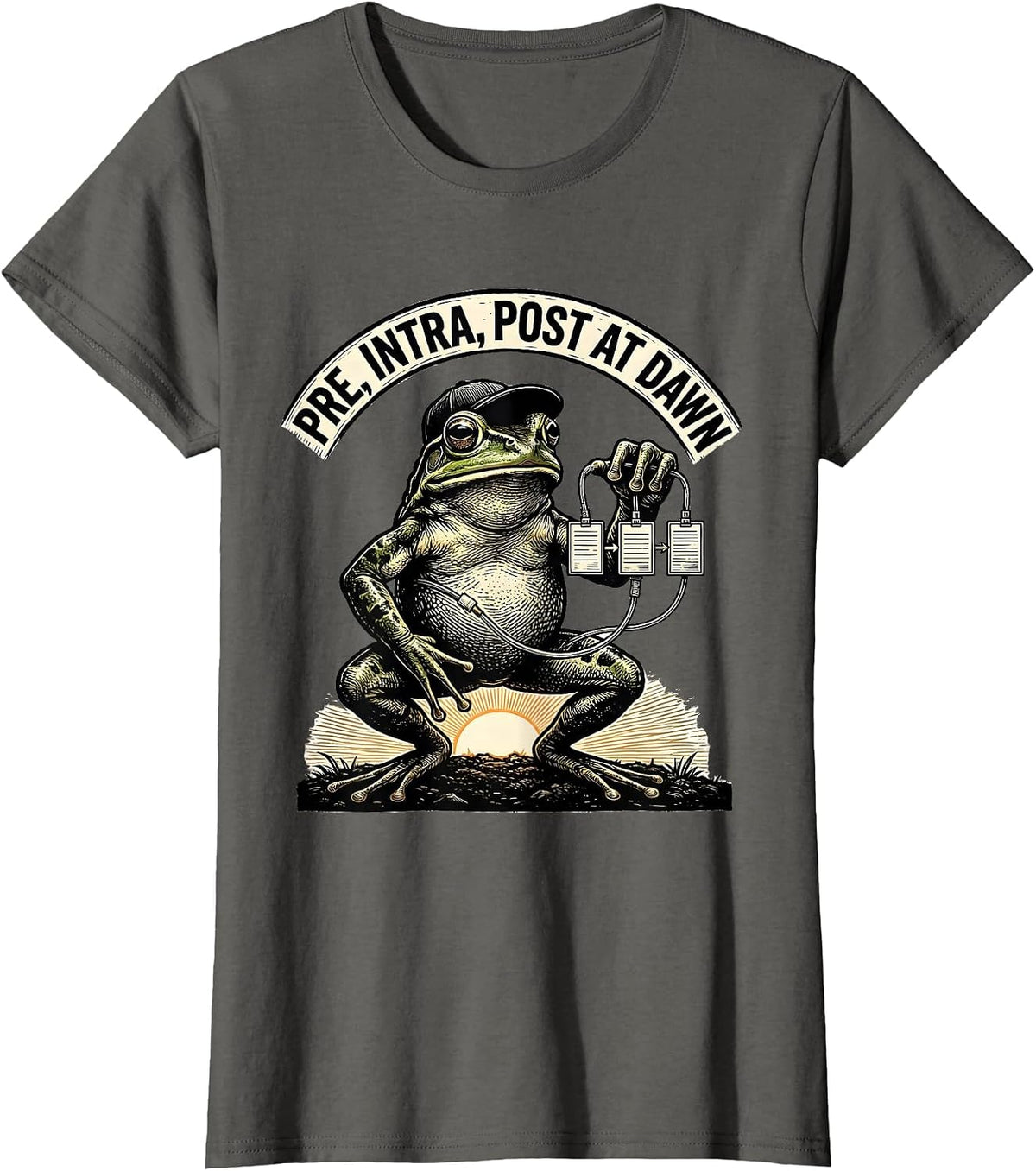 Women's Pre Intra Post At Dawn Funny Frog Teacher Back to School T-Shirt - Asphalt Grey