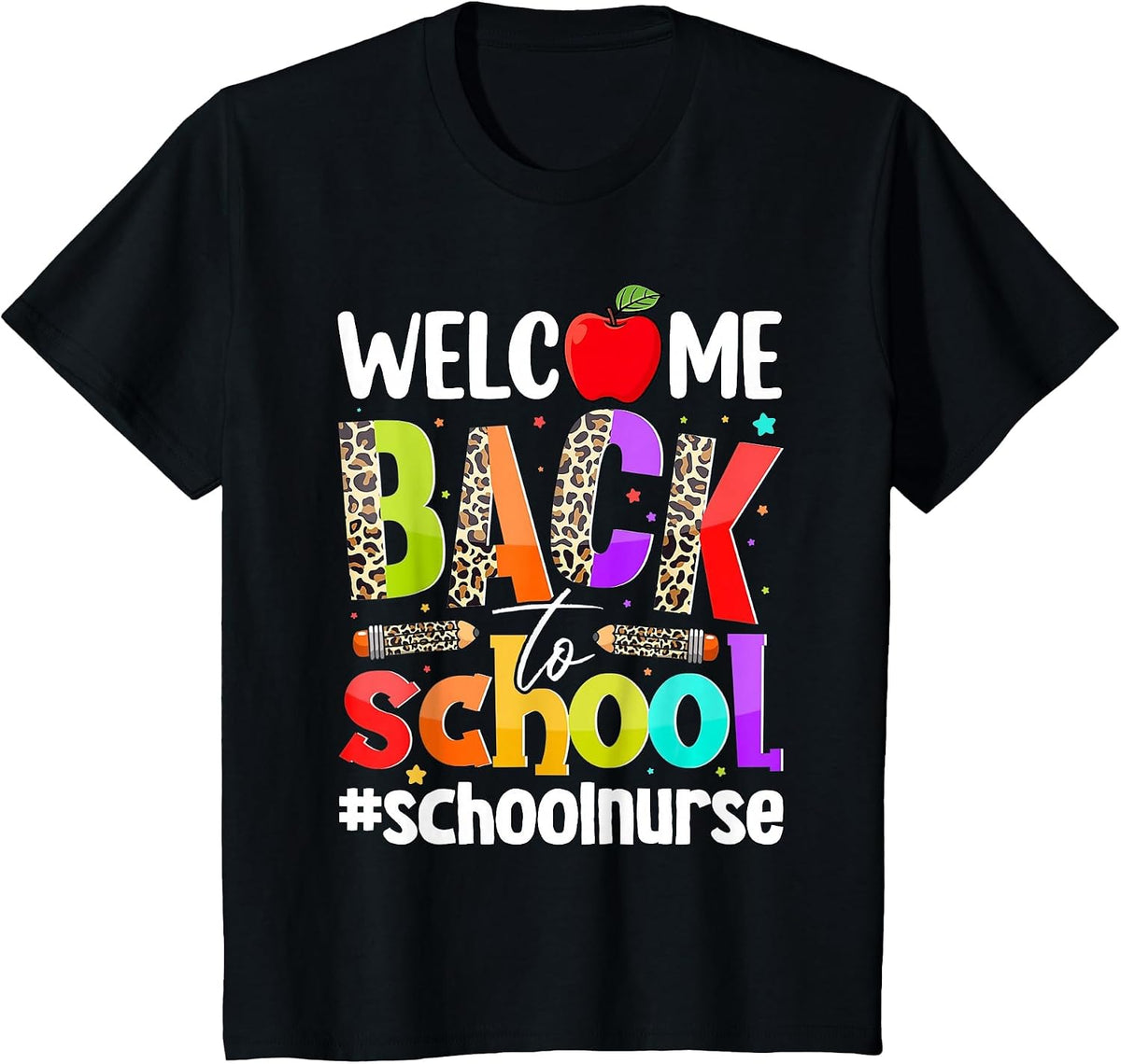 Welcome Back to School Nurse First Day of School Leopard T-Shirt - Black