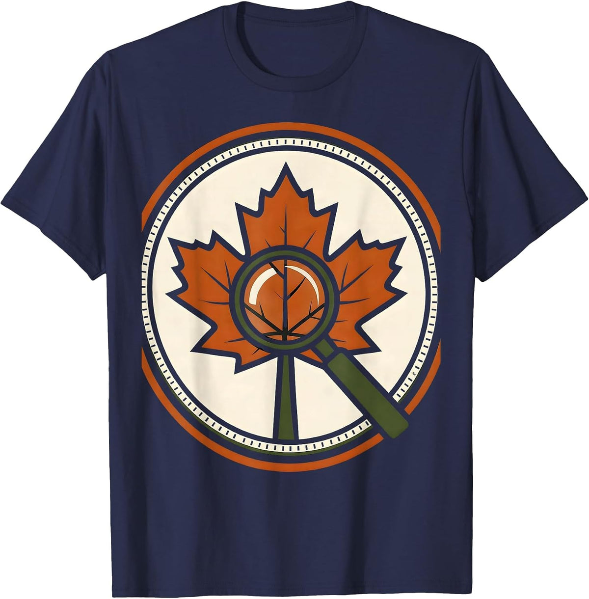 Maple Leaf Magnifier Retro Teacher Fall Pride T-Shirt - Navy Blue