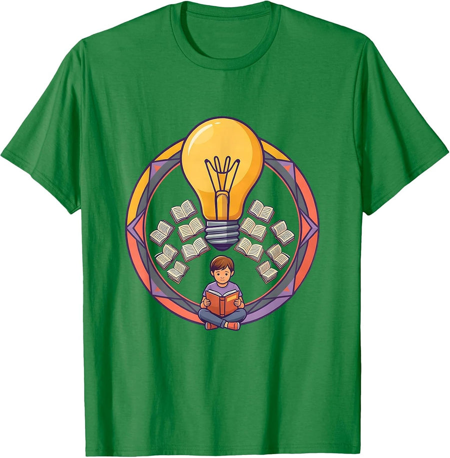 Men's Dyslexia Awareness Child Reading Light Bulb Design T-Shirt - Kelly Green