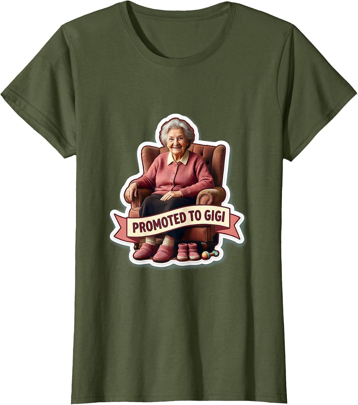 Women's Promoted to Gigi Grandma Announcement Design T-Shirt - Olive Green