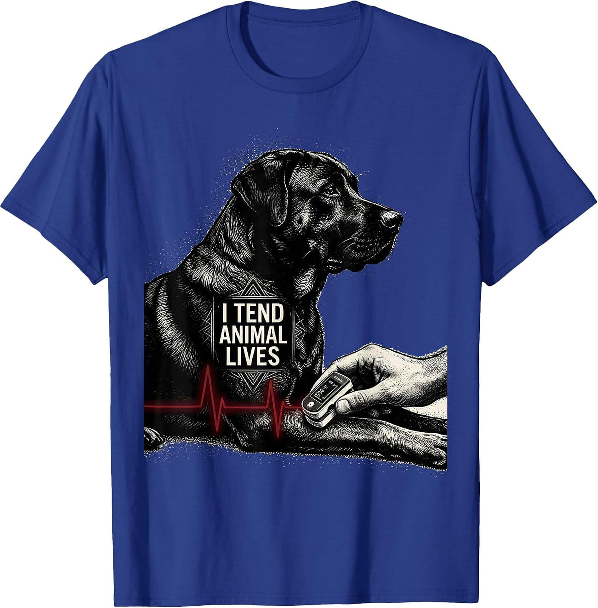 Men's I Tend Animal Lives Blackwork Dotwork Vet Tech Veterinary T-Shirt - Royal Blue