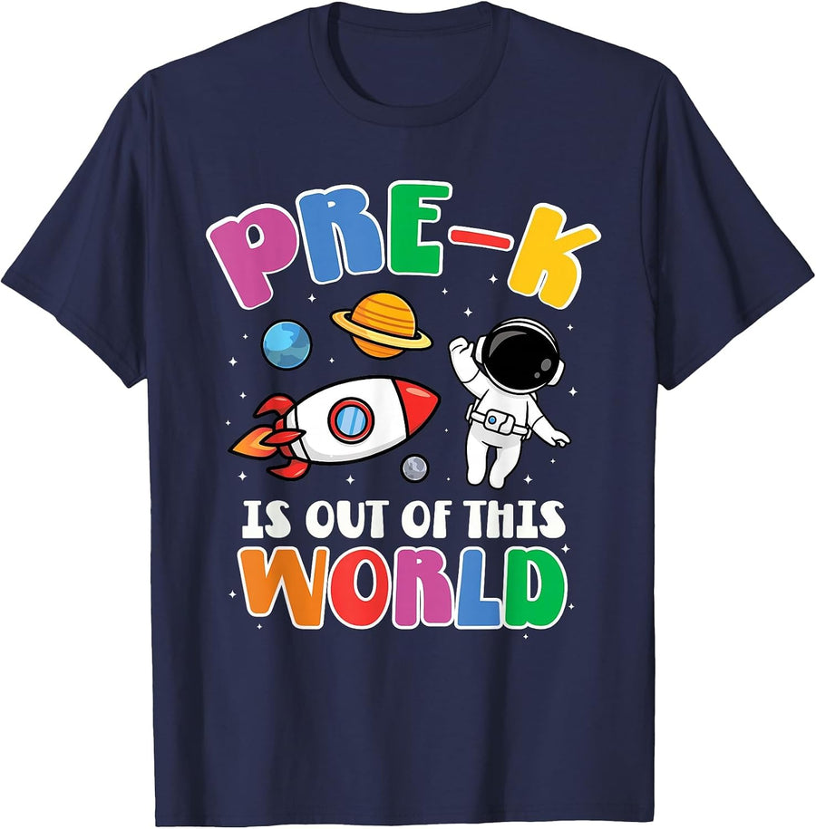 Pre-K Student Teacher Astronaut Space Back to School T-Shirt - Navy Blue