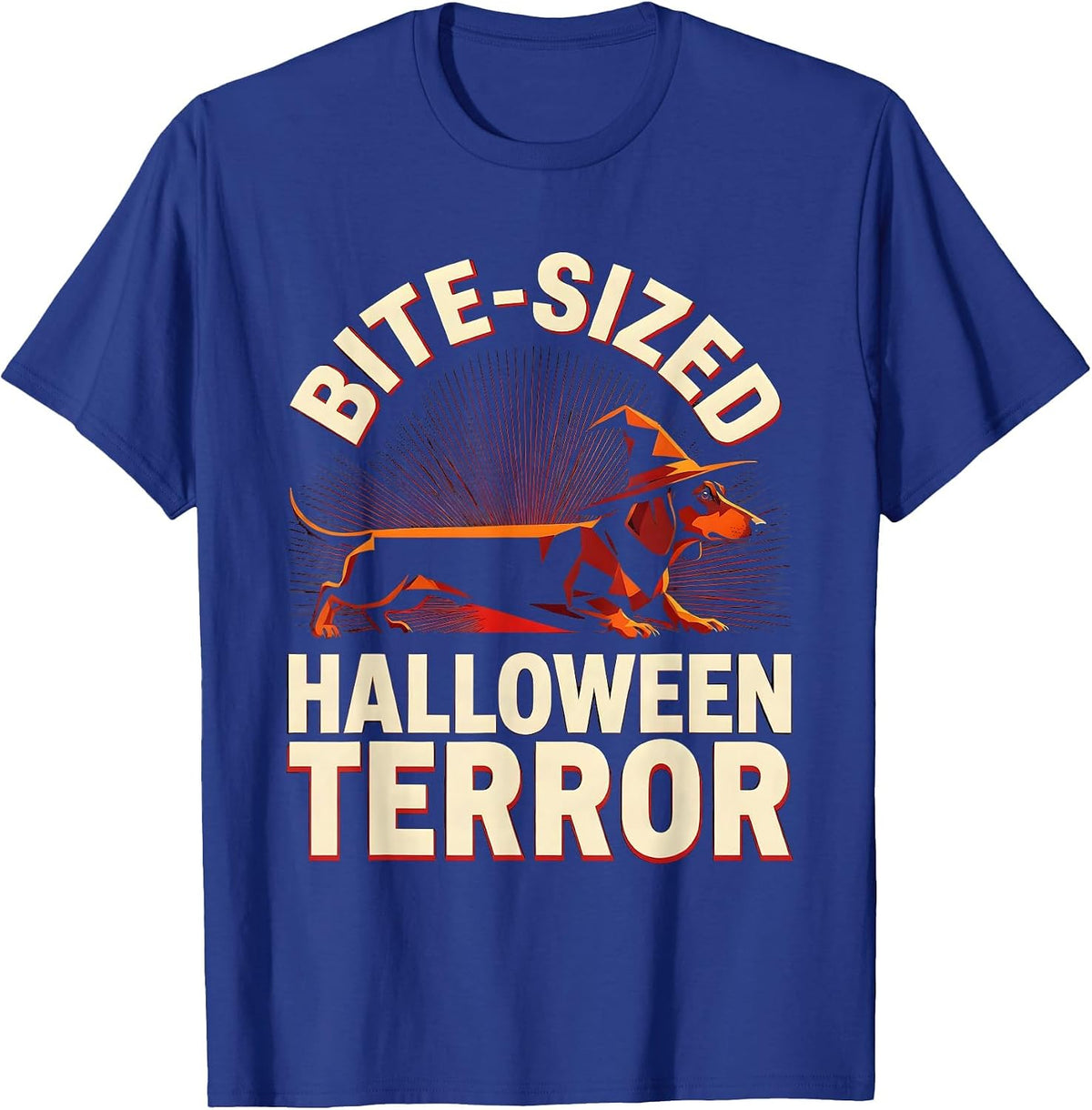 Dachshund Bite-Sized Halloween Terror Design T-Shirt - Royal Blue