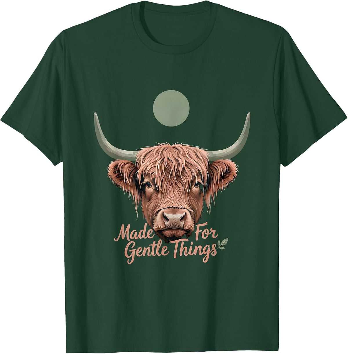 Men's Made For Gentle Things Boho Highland Cow Farm Animal Lover T-Shirt - Dark Green