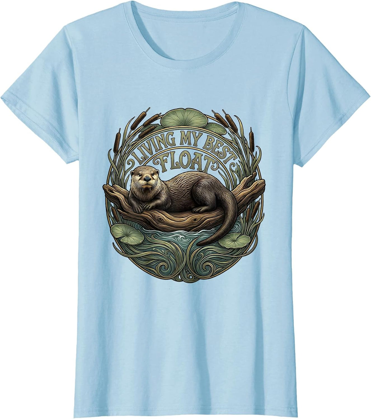 Living My Best Float Otter Lover Design T-Shirt - Baby Blue