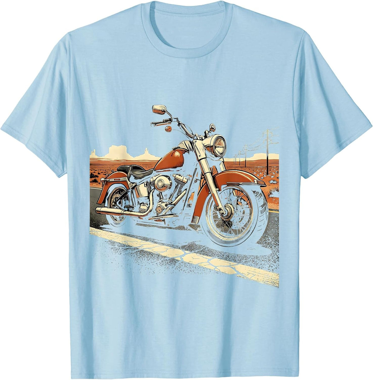 Men's Vintage Motorcycle Route 66 Classic Biker Graphic T-Shirt - Baby Blue