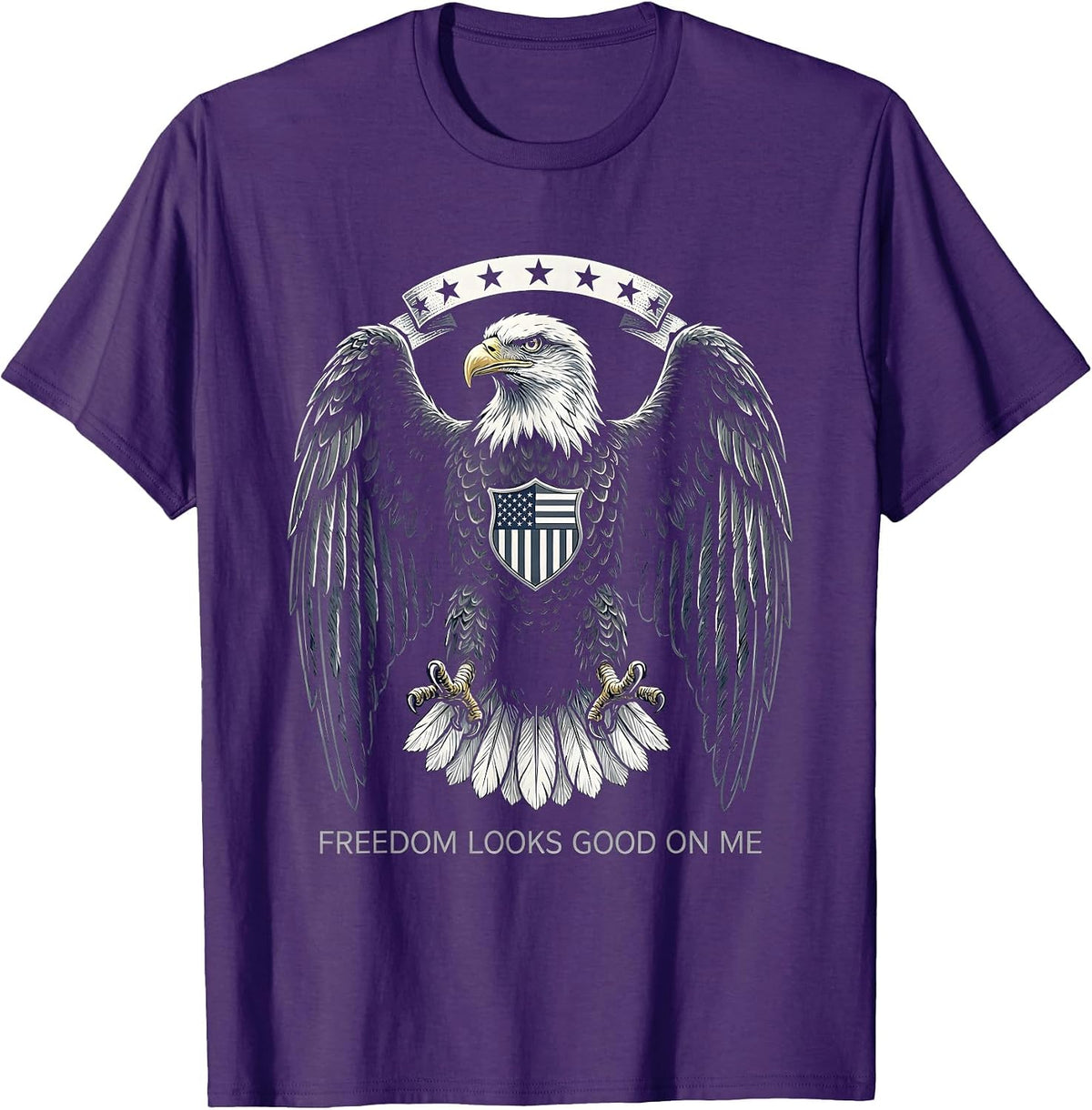 Freedom Looks Good On Me American Flag Design T-Shirt - Purple