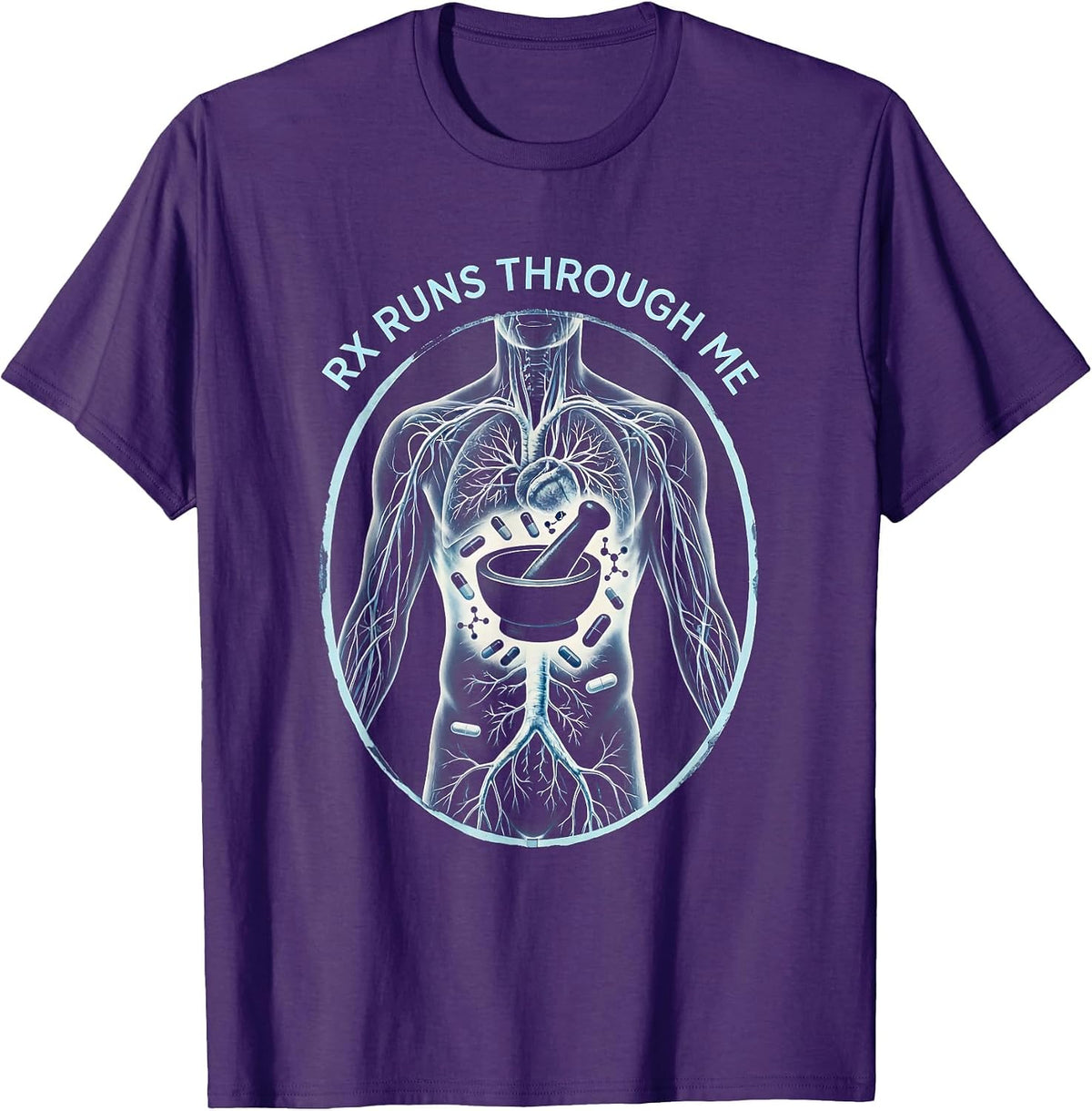 Rx Runs Through Me Pharmacy Technician Design T-Shirt - Purple
