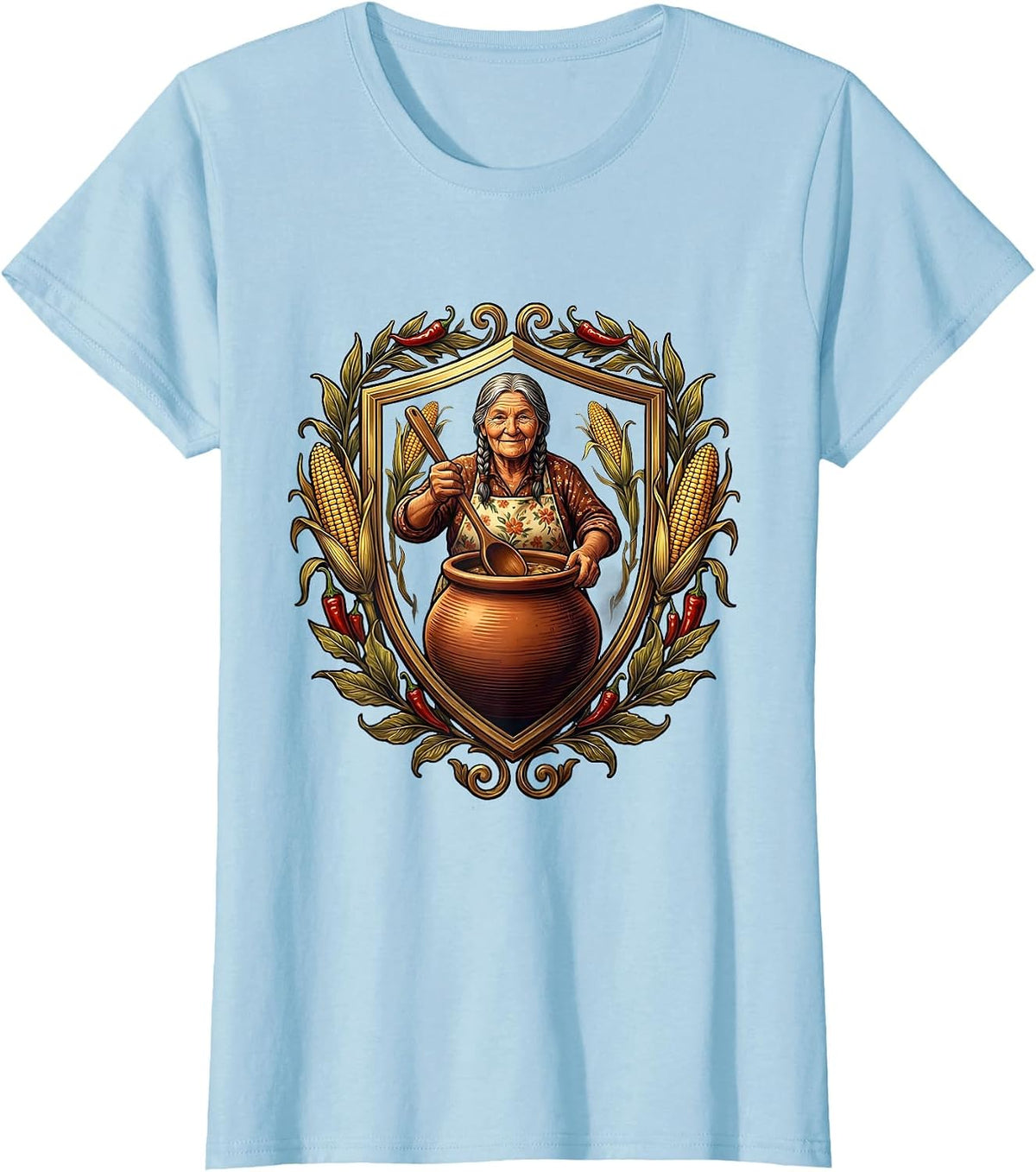 Abuela Stirring Tamales Hispanic Heritage Gift T-Shirt - Baby Blue