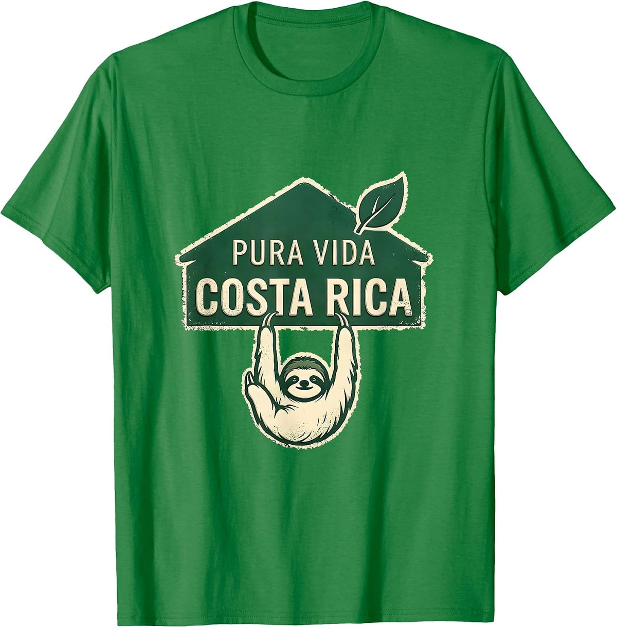 Men's Pura Vida Costa Rica Rubber Stamp Sloth Rainforest Souvenir T-Shirt - Kelly Green