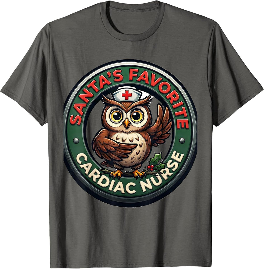 Santa's Favorite Cardiac Nurse Funny Christmas Nurse Humor T-Shirt - Asphalt Grey